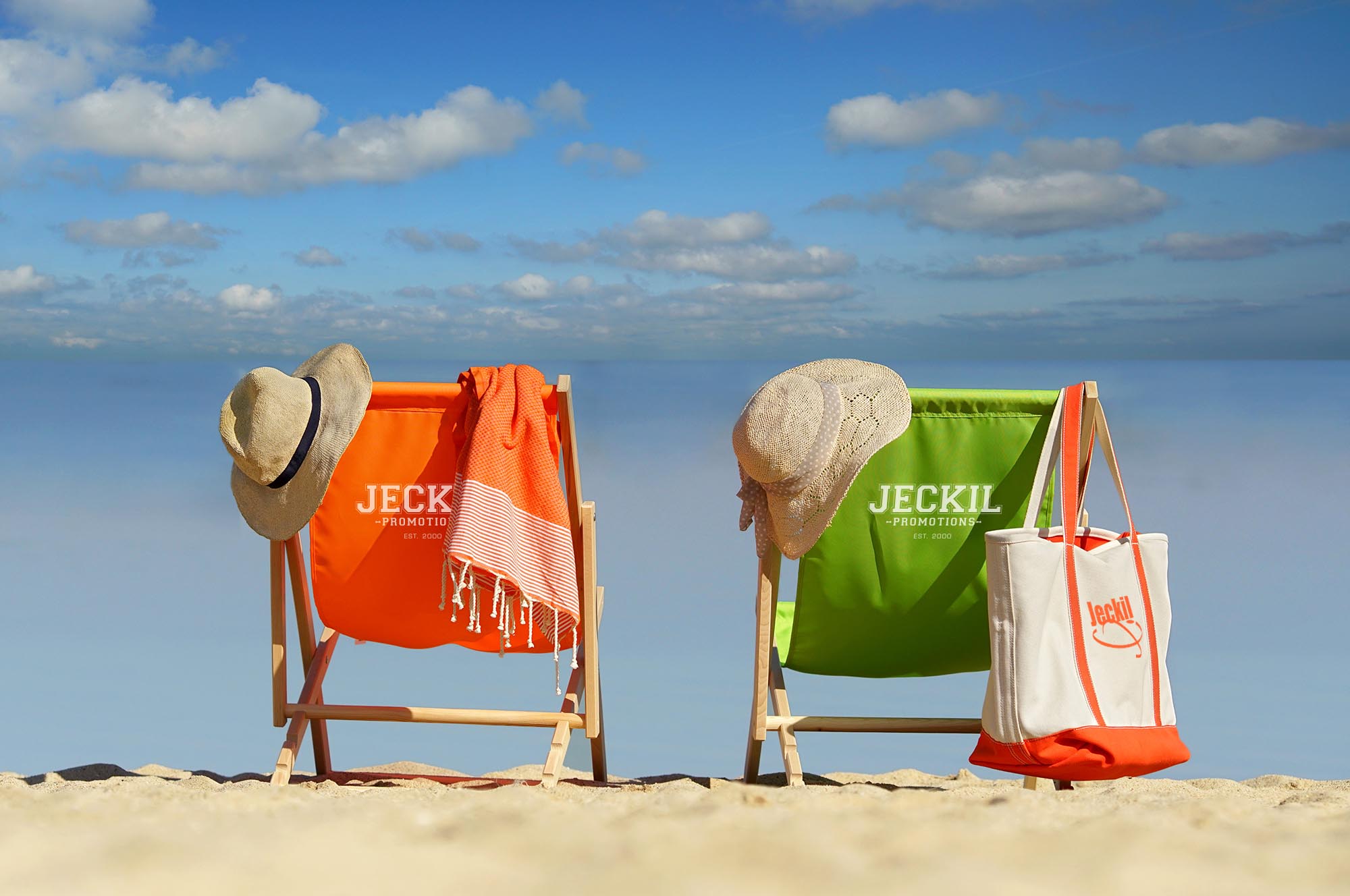 beautiful beach with deck chairs in the sand - holiday relax concept