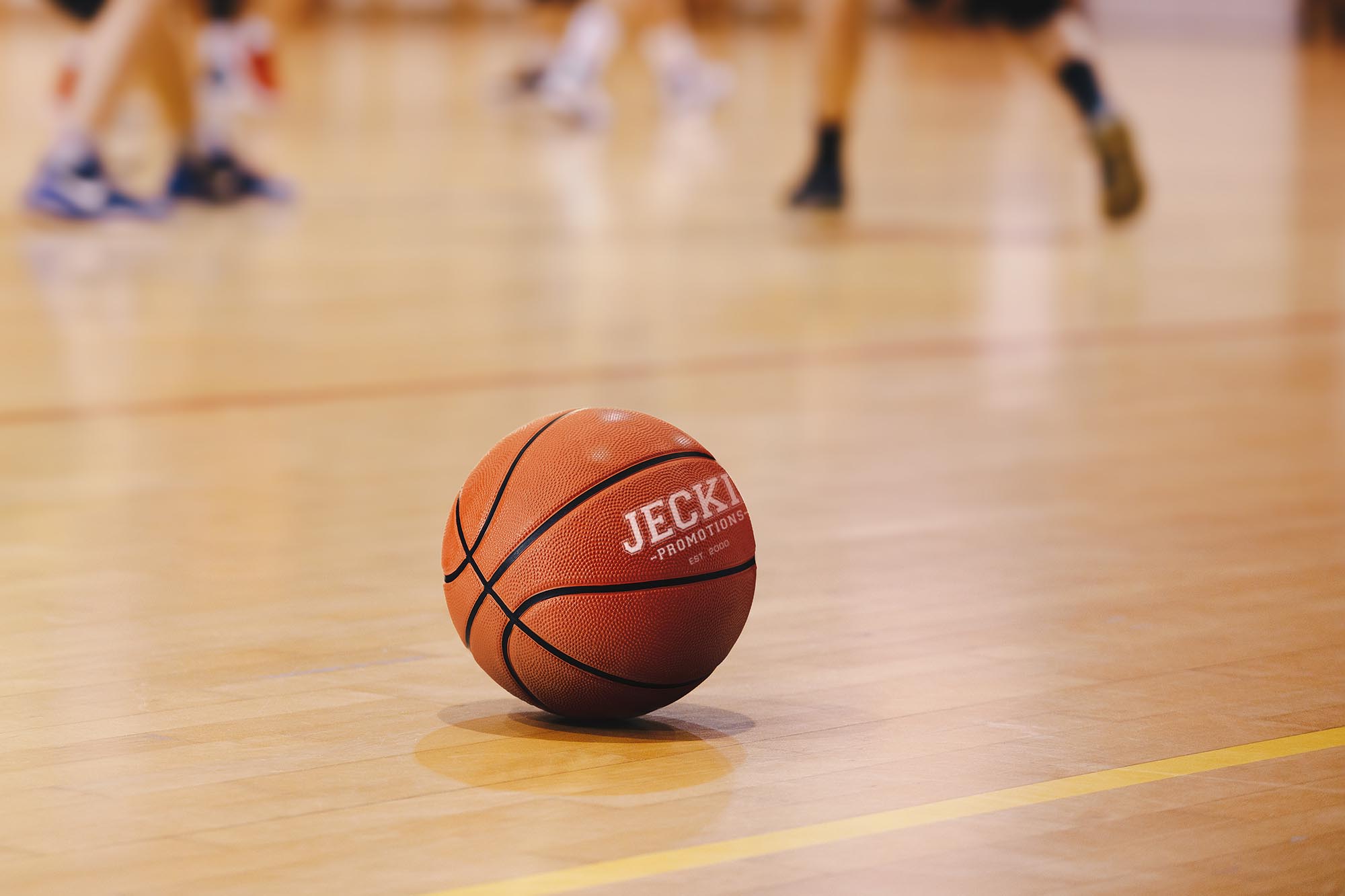 Basketball Training Game Background. Basketball on Wooden Court