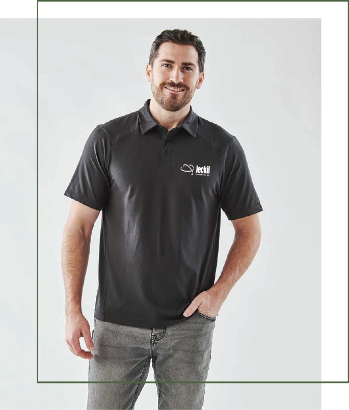 Camino Polo The Camino Performance Polo is built with ultra-soft touch single jersey fabric made with environmentally sustainable 87% Recycled Polyester. Articulated action shoulders allow you to move freely without binding at the shoulder. H2X-DRY® moisture management technology draws moisture away from the skin, helping you to maintain optimal body comfort.